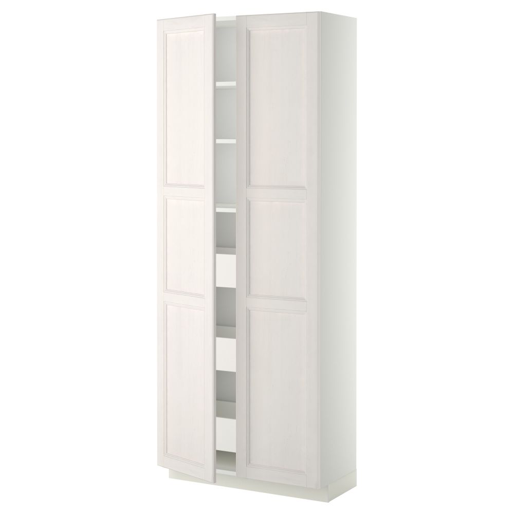 Высокий шкаф с ящиками, 2 дверцы МЕТОД / МАКСИМЕРА, белый, Лаксарби белый (80x37x200 см) - фото 1