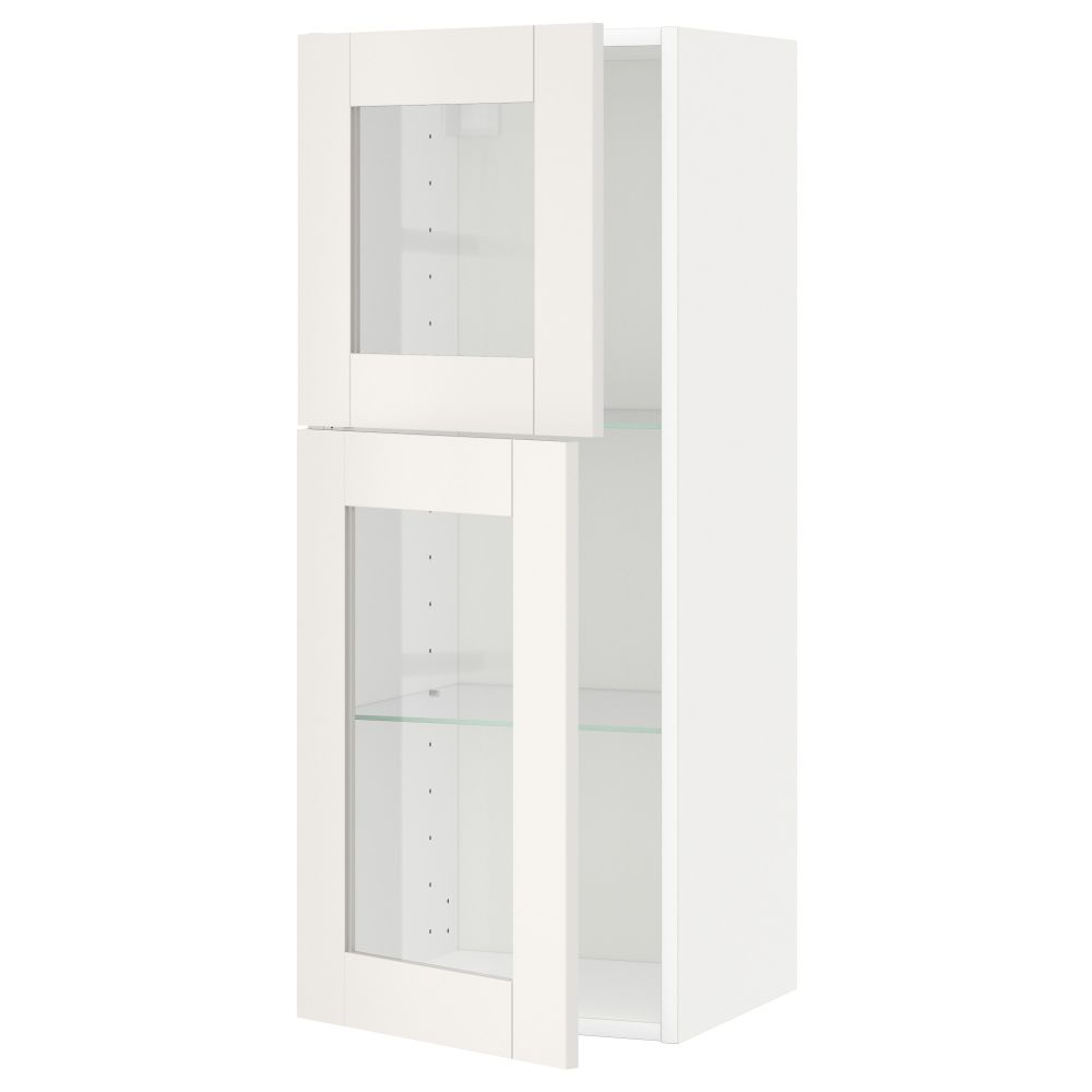 Навесной шкаф с полками, 2 стекло дверцы МЕТОД, белый, Сэведаль белый (40x100 см) - схема-чертеж с размерами