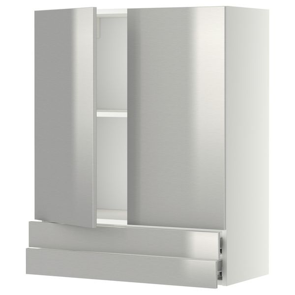 Навесной шкаф, 2 дверцы, 2 ящика МЕТОД / ФОРВАРА, белый, Гревста нержавеющ сталь - фото 1