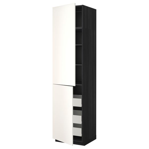 Высокий шкаф + полки, 3 ящика, 2 дверцы МЕТОД / ФОРВАРА, черный, Веддинге белый - фото 1