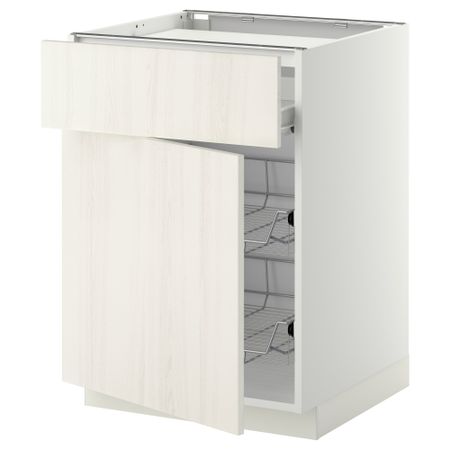 Напольный шкаф для варочной панели, ящик, 2 проволочных корзины МЕТОД / ФОРВАРА, белый, Росдаль белый