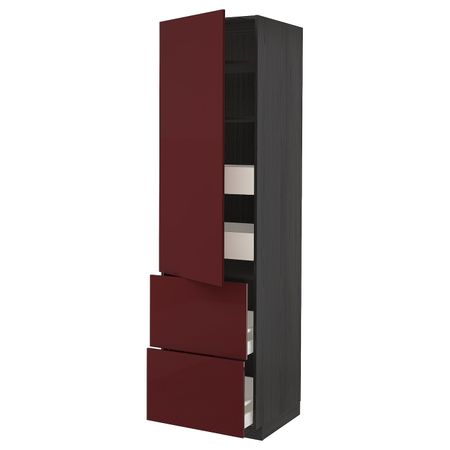 Высокий шкаф + полки, 4 ящика/2дверцы, черный Калларп/глянцевый темный красно-коричневый 60x60x220 см IKEA МЕТОД / МАКСИМЕРА