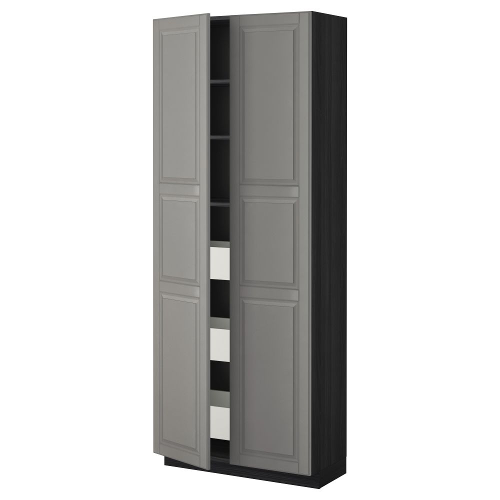 Высокий шкаф с ящиками, 2 дверцы МЕТОД / МАКСИМЕРА, черный, Будбин серый (80x37x200 см) - фото 1