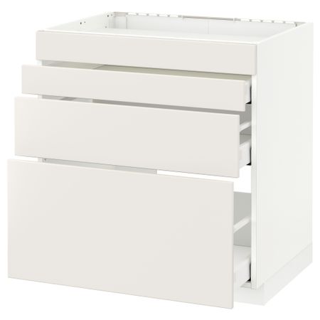 Напольный шкаф для духовки, 4фасада, 3 ящика МЕТОД / МАКСИМЕРА, белый, Веддинге белый