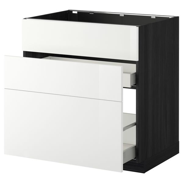 Напольный шкаф под мойку + 3 фронтальных панели, 2 ящика МЕТОД / МАКСИМЕРА, черный, Рингульт белый - схема-чертеж с размерами