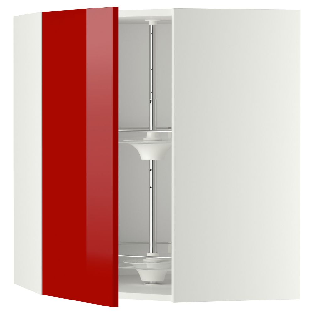 Угловой навесной шкаф с вращающейся секцией МЕТОД, белый, Рингульт красный - схема-чертеж с размерами