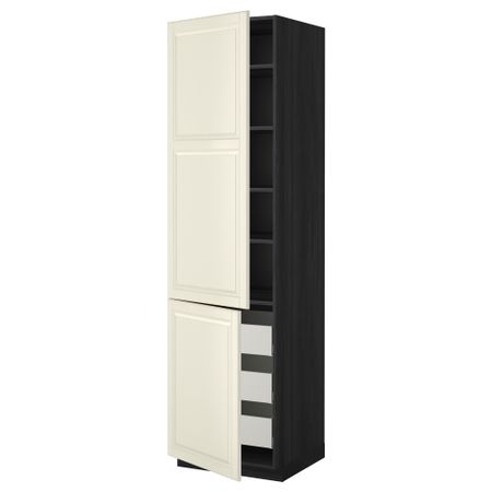 Высокий шкаф + полки, 3 ящика, 2 дверцы МЕТОД / МАКСИМЕРА, черный, Будбин белый с оттенком