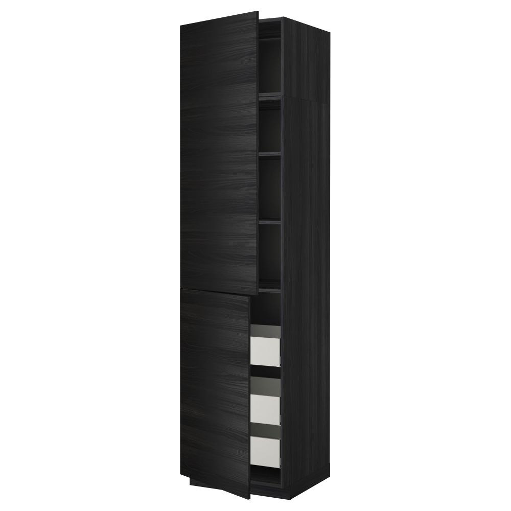Высокий шкаф + полки, 3 ящика, 2 дверцы МЕТОД / МАКСИМЕРА, черный, Тингсрид черный - фото 1