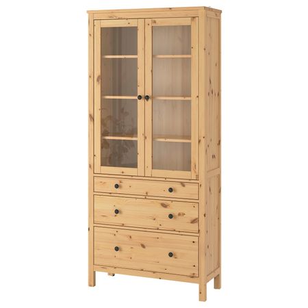 Шкаф-витрина с 3 ящиками, светло-коричневый 90x197 см IKEA HEMNES ХЕМНЭС 103.734.43