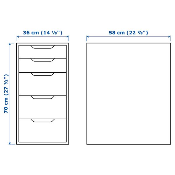 Тумба с ящиками, синий 36x70 см IKEA ALEX АЛЕКС 204.464.01 - схема-чертеж с размерами