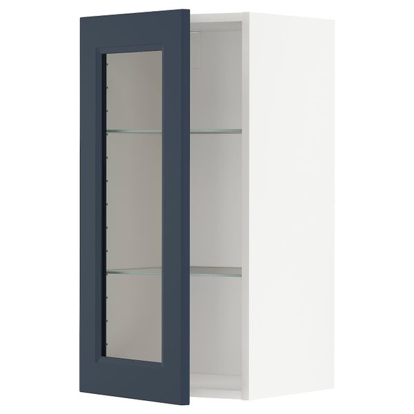 Навесной шкаф/полки/стеклян дверца, белый Акстад/матовая поверхность синий 40x80 см IKEA METOD МЕТОД 294.469.58 - фото 1