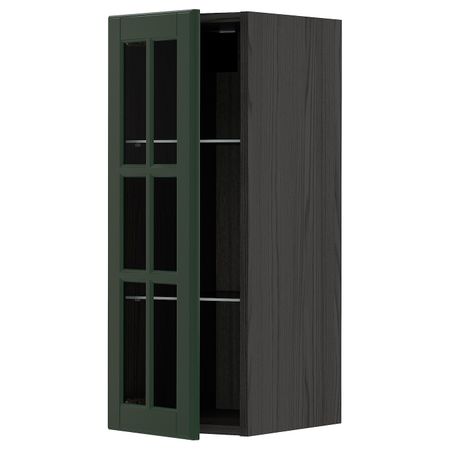 Навесной шкаф с полками, стекляными дв, черный/Будбин темно-зеленый 30x80 см IKEA МЕТОД 593.133.20