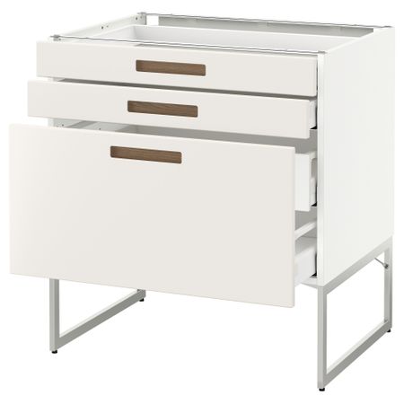 Напольный шкаф 3 фронтальных панели, 2 нижних, 2 средних ящика МЕТОД / МАКСИМЕРА, белый, Мэрста белый