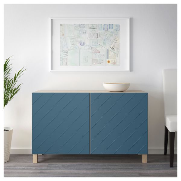 Комбинация для хранения с дверцами БЕСТО, под беленый дуб, Халлставик темно-синий (120x40x74 см) - схема-чертеж с размерами