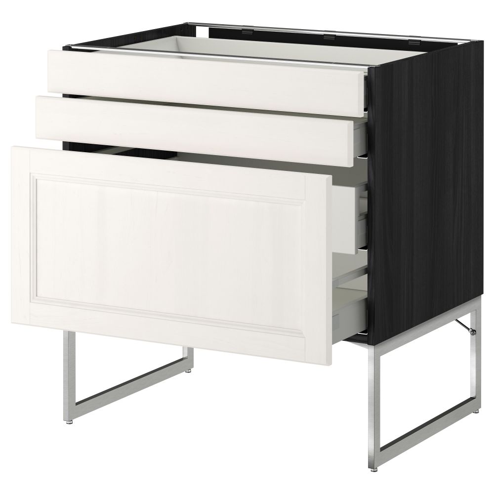 Напольный шкаф 3 фронтальных панели, 2 нижних, 2 средних ящика МЕТОД / МАКСИМЕРА, черный, Лаксарби белый - схема-чертеж с размерами