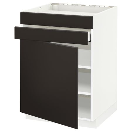 Напольный шкаф для варочной панели, доводчик, 2 фасада, 1 ящик МЕТОД / МАКСИМЕРА, белый, Кунгсбакка антрацит (60x60 см)
