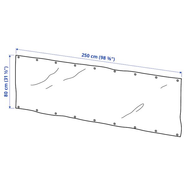 Балконный экран, белый 250x80 см IKEA DYNING ДИНИНГ 803.757.35 - схема-чертеж с размерами