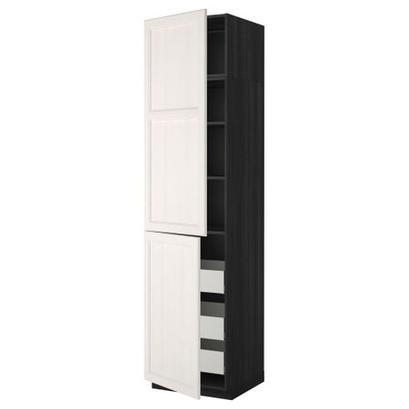 Высокий шкаф + полки, 3 ящика, 2 дверцы МЕТОД / МАКСИМЕРА, черный, Лаксарби белый