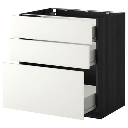 Напольный шкаф с 3 ящиками МЕТОД / ФОРВАРА, черный, Хэггеби белый