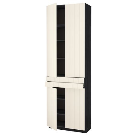 Высокий шкаф + полки, 2 ящика, 4 дверцы МЕТОД / ФОРВАРА, черный, Хитарп белый с оттенком (80x37x240 см)