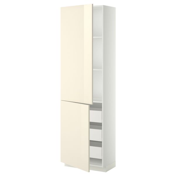 Высокий шкаф + полки, 3 ящика, 2 дверцы МЕТОД / ФОРВАРА, белый, Рингульт кремовый - фото 1