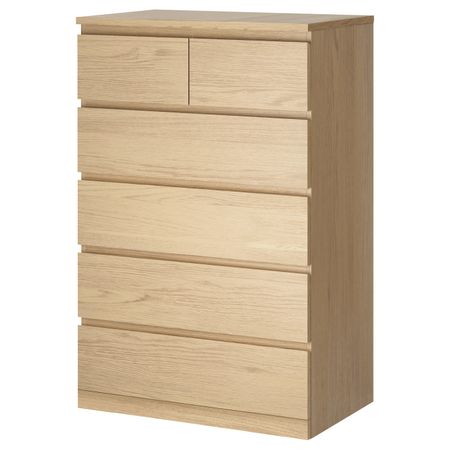 Комод с 6 ящиками, дубовый шпон, беленый 80x123 см IKEA MALM МАЛЬМ 204.036.04