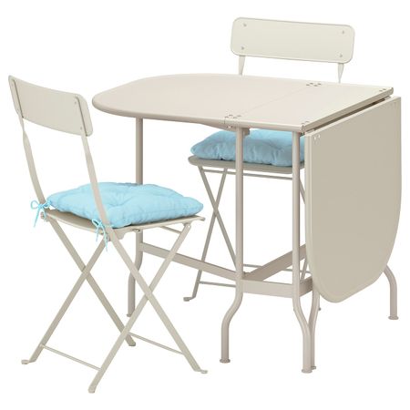 Стол + 2 складных стула,д/сада, бежевый/Куддарна голубой IKEA САЛЬТХОЛЬМЕН 792.863.68