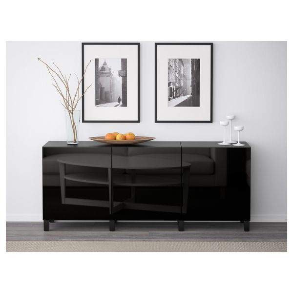 Комбинация для хранения с дверцами БЕСТО, черно-коричневый, Сельсвикен глянцевый/черный (180x40x74 см) - фото 2