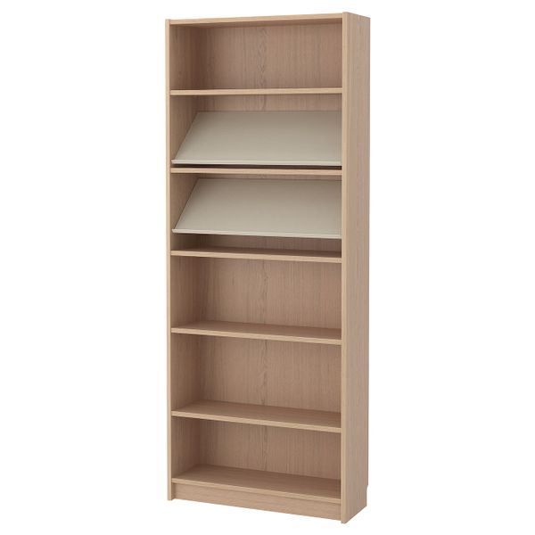 Стеллаж с наклонной полкой, дубовый шпон, беленый/бежевый 80x28x202 см IKEA БИЛЛИ / БОТТНА 592.846.19 - фото 1
