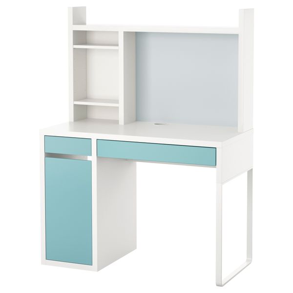 Рабочее место МИККЕ, белый, светлая бирюза (105x50 см) - схема-чертеж с размерами