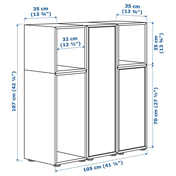 Комбинация шкафов с ножками ЭКЕТ, белый (105x35x107 см) - схема-чертеж с размерами