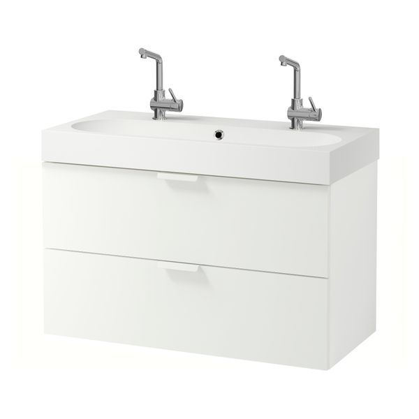 Шкаф для раковины с 2 ящиками ГОДМОРГОН / БРОВИКЕН, белый (100x48x68 см) - фото 1