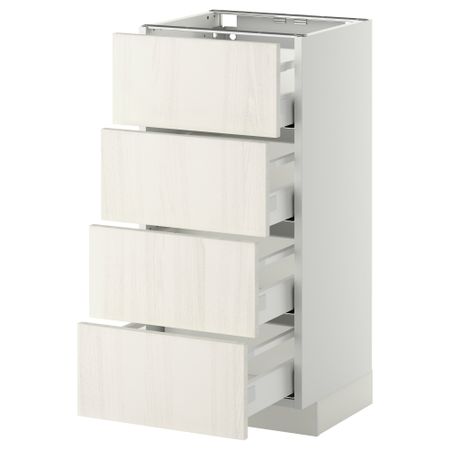 Напольный шкаф 4 фронтальных панели, 4 ящика МЕТОД / МАКСИМЕРА, белый, Росдаль белый