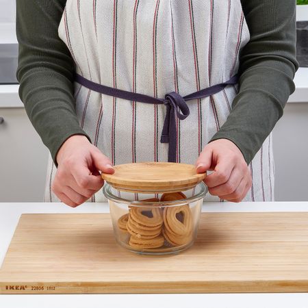 Контейнер для продуктов с крышкой, круглой формы стекло/бамбук 600 мл IKEA IKEA 365+ ИКЕА/365+ 092.690.89