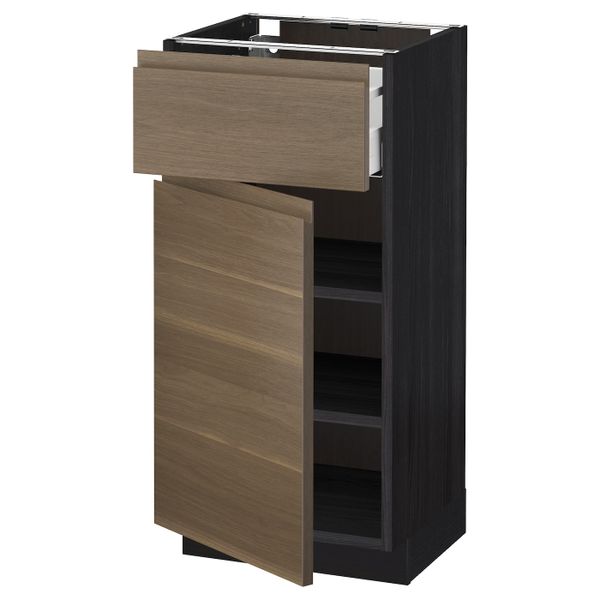 Напольный шкаф с ящиком/дверью, черный/Воксторп грецкий орех 40x37 см IKEA МЕТОД / МАКСИМЕРА 792.386.93 - схема-чертеж с размерами