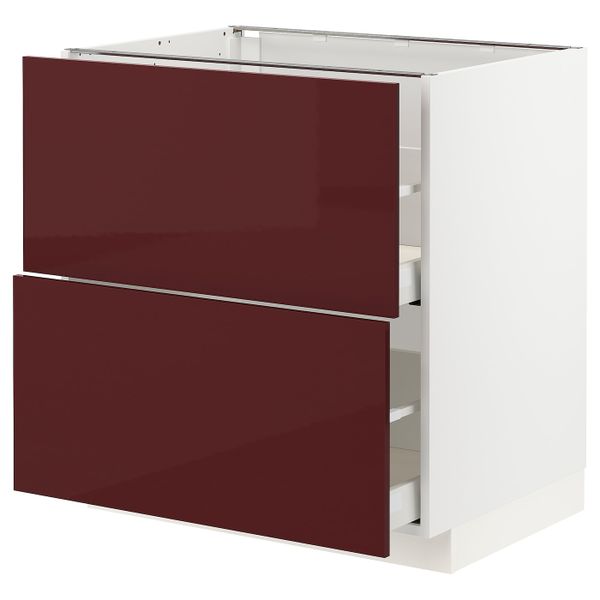 Напольный шкаф 2 форнтальных, 2 высоких ящ, белый Калларп/глянцевый темный красно-коричневый 80x60 см IKEA METOD МЕТОД / - фото 1