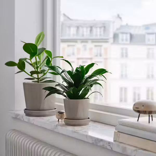 KLOTLÖNN КЛОТЛЁНН Горшок цветочный с поддоном - д/дома/улицы/серый/бежевый 9 см - фото 2