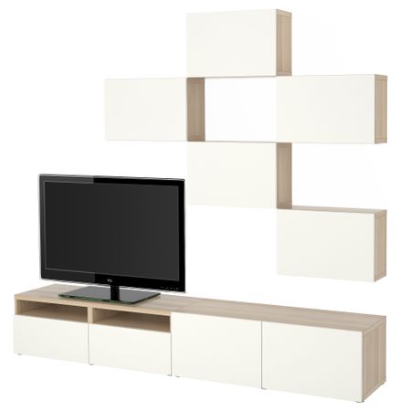 Шкаф для ТВ, комбинация БЕСТО, под беленый дуб, Лаппвикен белый (240x20/40x204 см)
