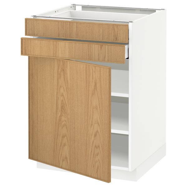 Напольный шкаф с дверцей, 2 ящиками МЕТОД / МАКСИМЕРА, белый, Экестад дуб - схема-чертеж с размерами