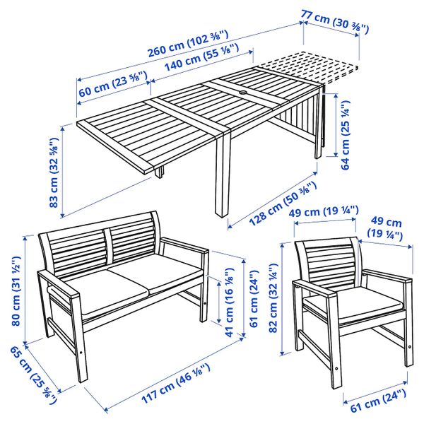 Стол + 6 кресел,д/сада, коричневая морилка/ЙЭРПОН/дувхольмен антрацит IKEA ÄPPLARÖ ЭПЛАРО 493.261.58 - схема-чертеж с размерами