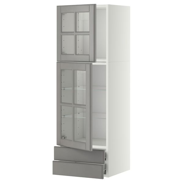 Навесной шкаф, 2 стеклянные дверцы, 2 ящика МЕТОД / ФОРВАРА, белый, Будбин серый - фото 1