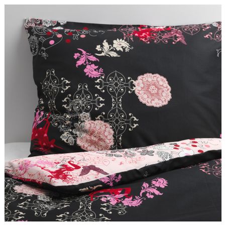 Пододеяльник и 1 наволочка СИЛКЕСЛЕН, единорог черный, розовый (150x200/50x70 см)