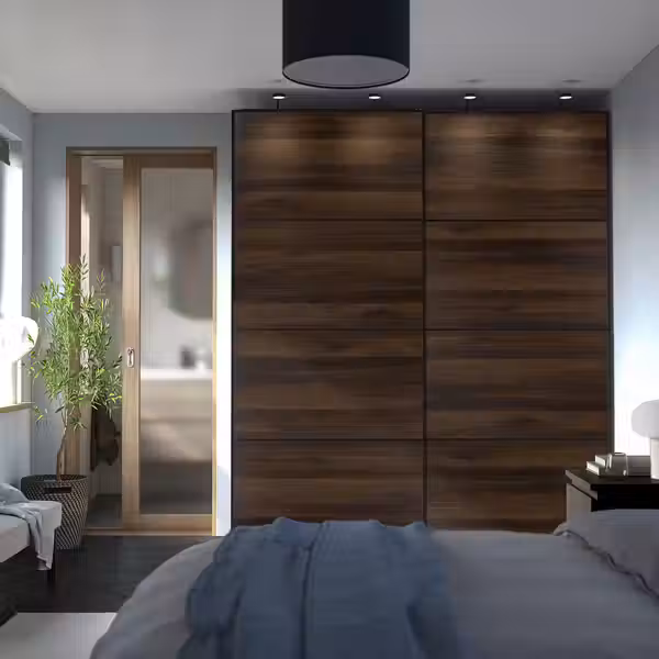 MEHAMN 4 панели д/рамы раздвижной дверцы - темно-коричневый под дуб/под дуб 100x236 см - фото 4