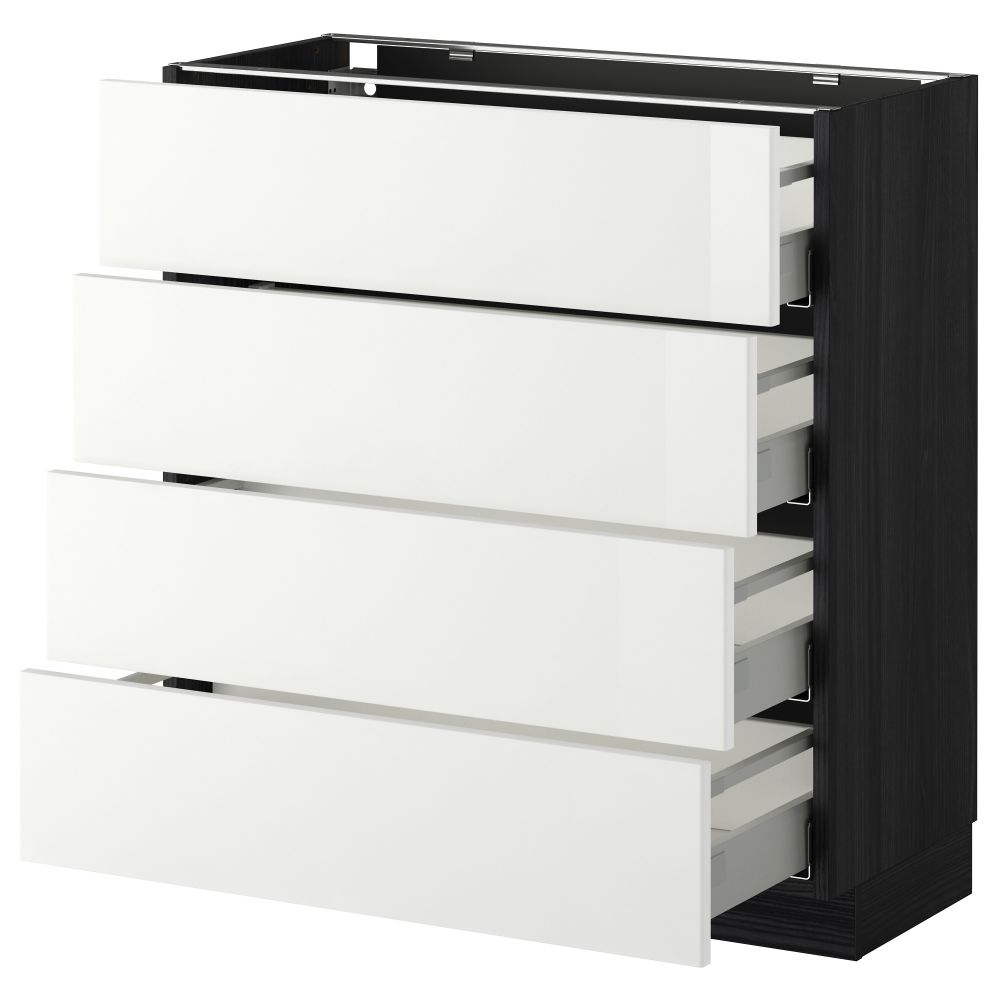 Напольный шкаф 4 фронтальных панели, 4 ящика МЕТОД / МАКСИМЕРА, черный, Рингульт белый - схема-чертеж с размерами