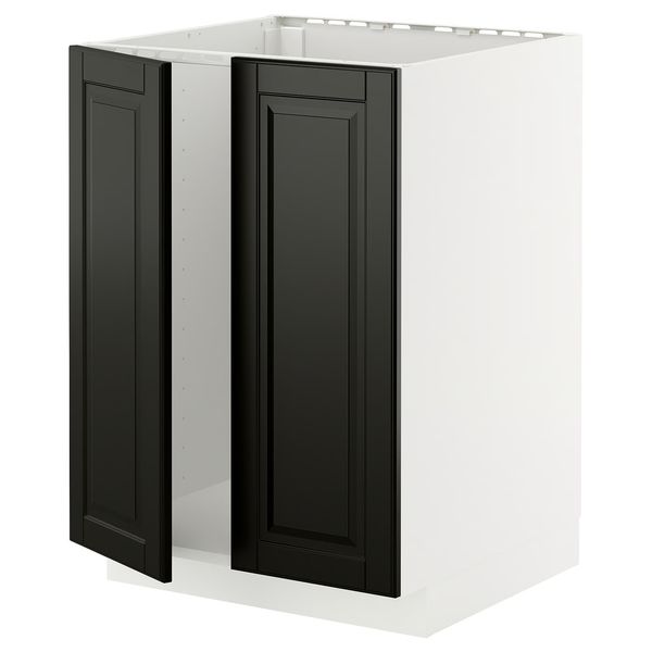METOD Напольный шкаф для мойки+2 двери - белый/Bodbyn чёрный 60x60 см - фото 1