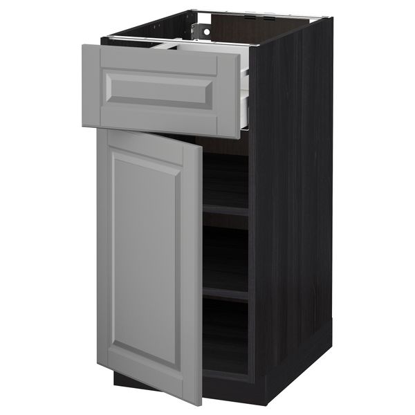 Напольный шкаф с ящиком, дверью МЕТОД / МАКСИМЕРА, черный, Будбин серый - схема-чертеж с размерами