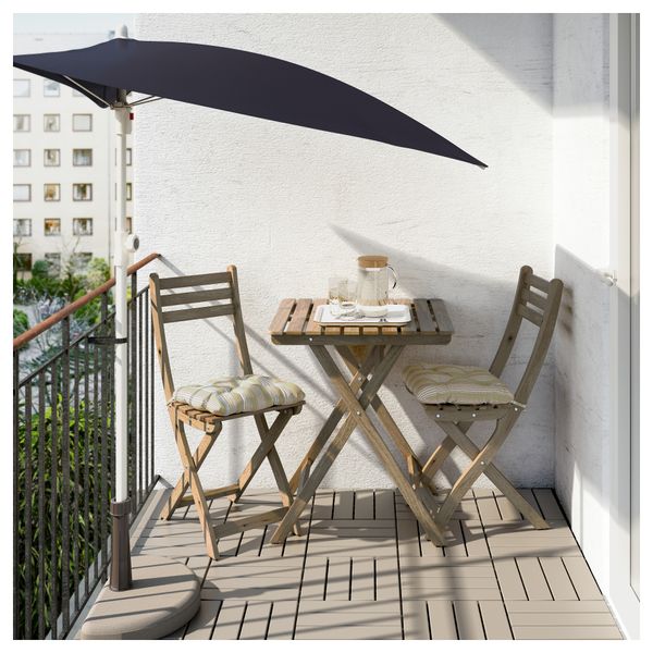 Стол + 2 стула, для сада АСКХОЛЬМЕН, серо-коричневая морилка, Сэро бежевый - фото 2