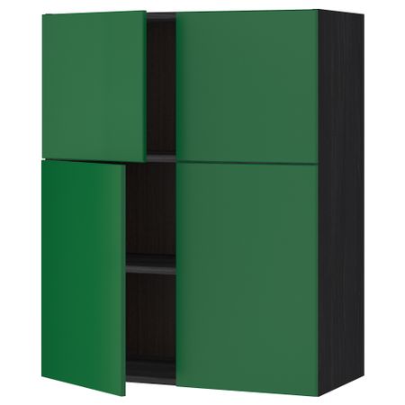Навесной шкаф с полками, 4 дверцы МЕТОД, черный, Флэди зеленый (80x100 см)