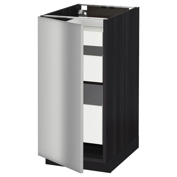 Напольный шкаф с 1 дверцей, 3 ящика МЕТОД / МАКСИМЕРА, черный, Гревста нержавеющ сталь - схема-чертеж с размерами