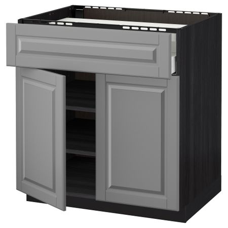 Напольный шкаф для варочной панели, ящик, полка, 2 дверцы МЕТОД / МАКСИМЕРА, черный, Будбин серый